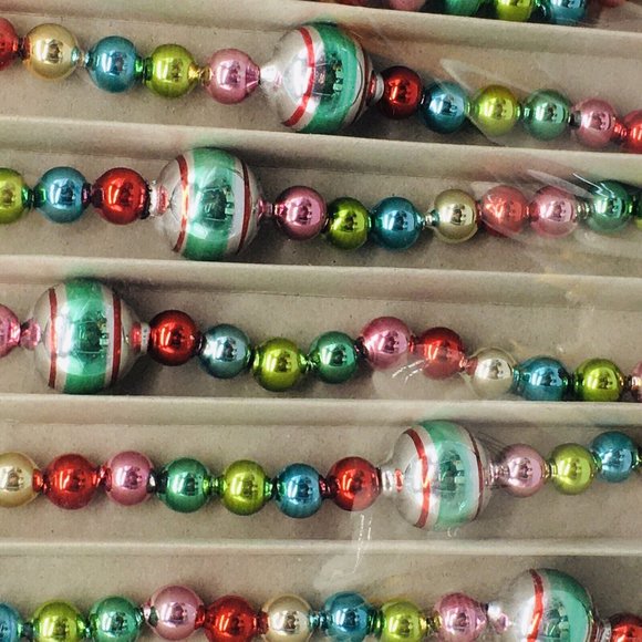 Radko Shiny Brite Glass Christmas Tree Garland Ball 7ft Red Pink Aqua Green Blue - Picture 5 of 6